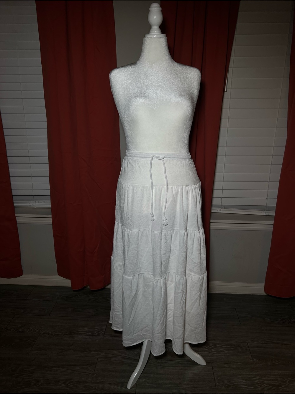 SHEIN White Tiered Maxi Skirt with Drawstring Waist